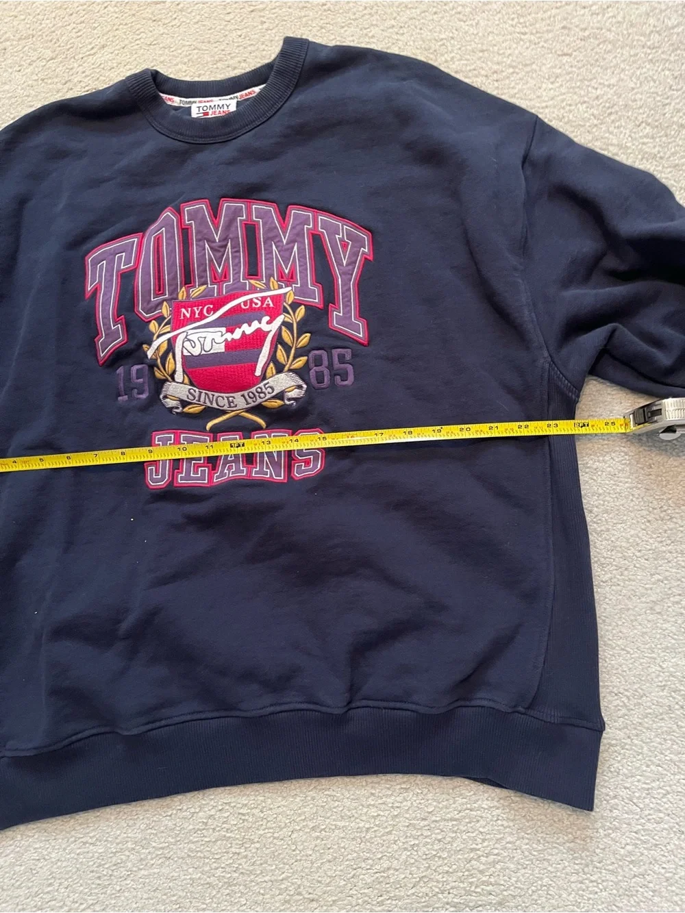 Tommy Hilfiger Navy Crewneck Sweatshirt with Red and Gold Crest